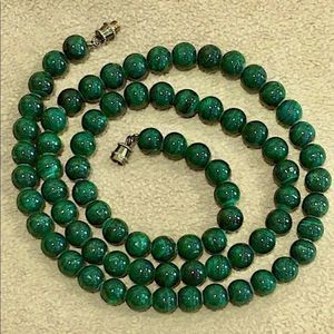Vintage Genuine Malachite Long Strand Beaded Necklace